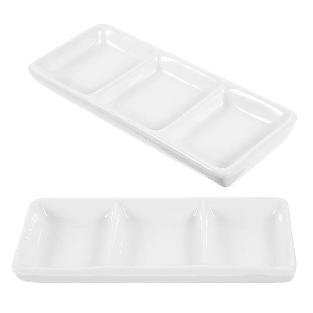 Ceramic Divide Plate 2Pcs Rectangular Shape Condiment Holder For Serving Sauces During Casual Dinners Family Events