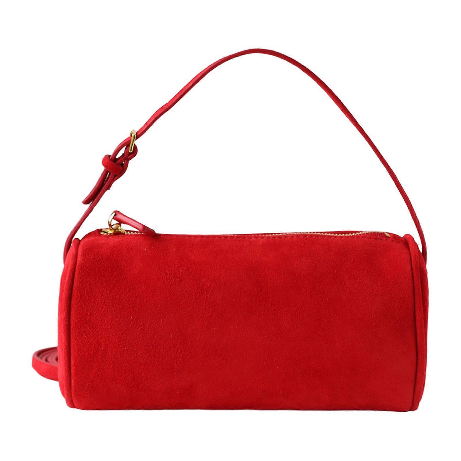 2025 خريف الشتاء من جلد الغزال حقيبة يد خفيفة الوزن عملية كروس بودي مع مقصورات متعددة للنساء أحمر