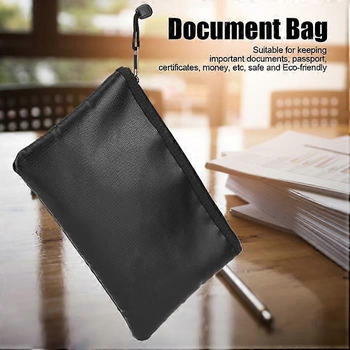 Black Fire Resistant Document Holder Silicone Coated Fiberglass Fireproof Pouch for Important Documents