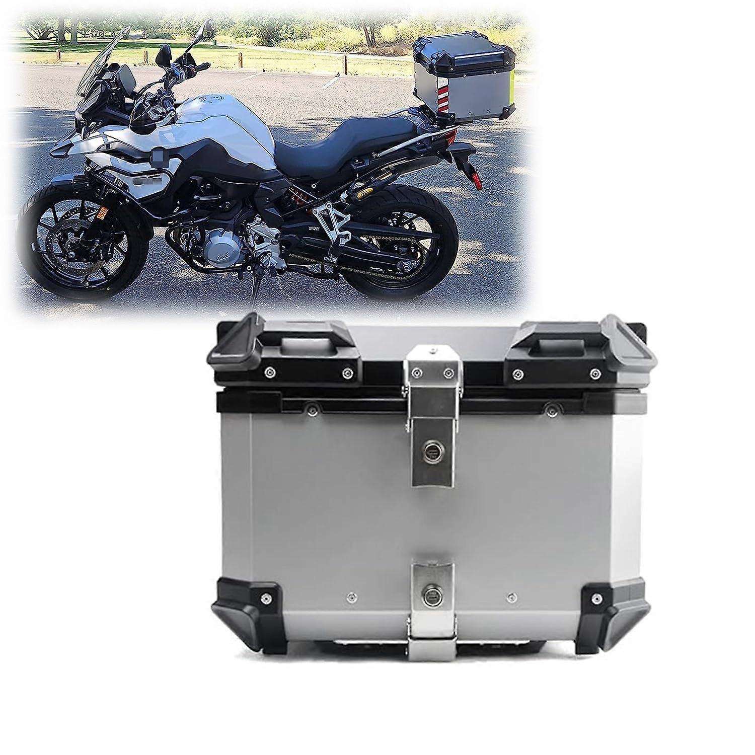 Universal Motorcycle Case Aluminum Alloy Trunk With Leather Inner DualKey Lock Silver 65L