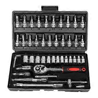 Kit di attrezzi per la riparazione dell'auto da 46 pezzi, set di chiavi a bussola, cricchetto, chiave dinamometrica, set di attrezzi per la riparazione dell'auto, nero
