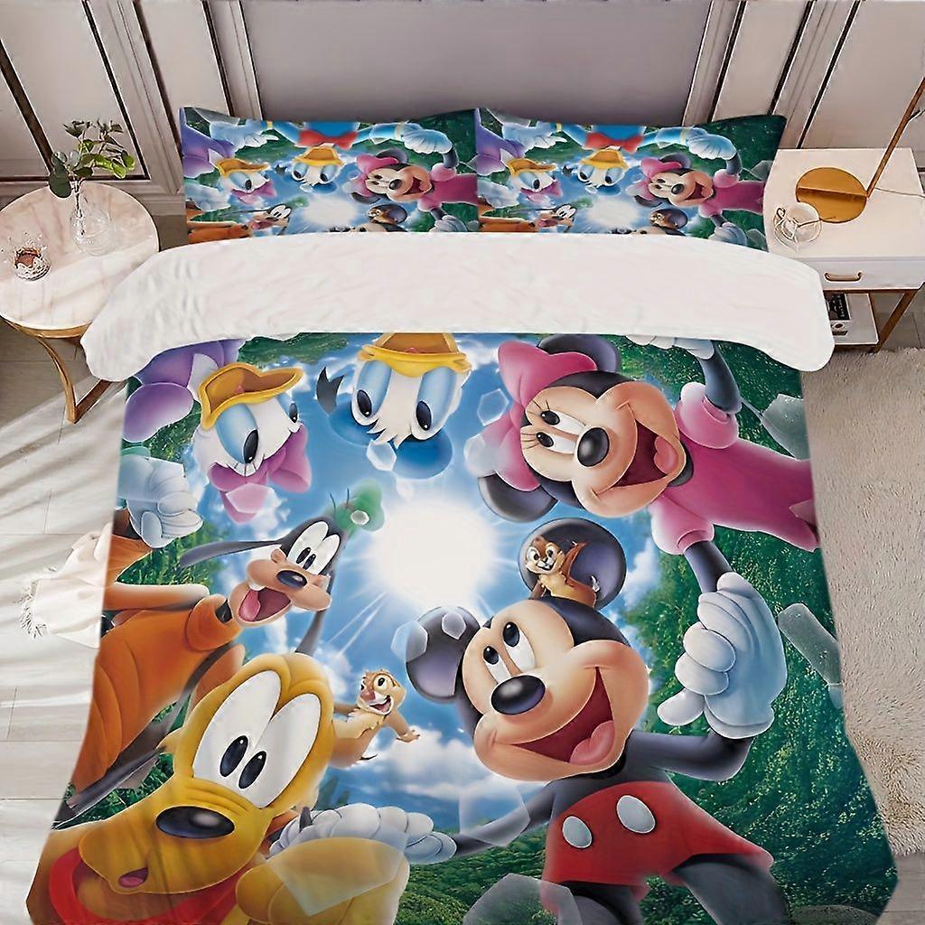 TE826 Mickey Mouse 3pcs Bedding Set - Cartoon Cute, Soft, Suitable for Bedroom - Includes Duvet Cover, 2 Pillowcases with Cute Character