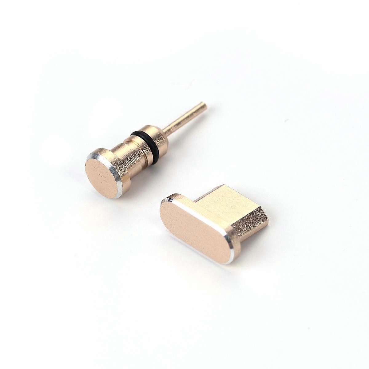 3.5mm Earphone Jack and Micro USB Port Anti Dust Plug 2Pcs Set Golden Color