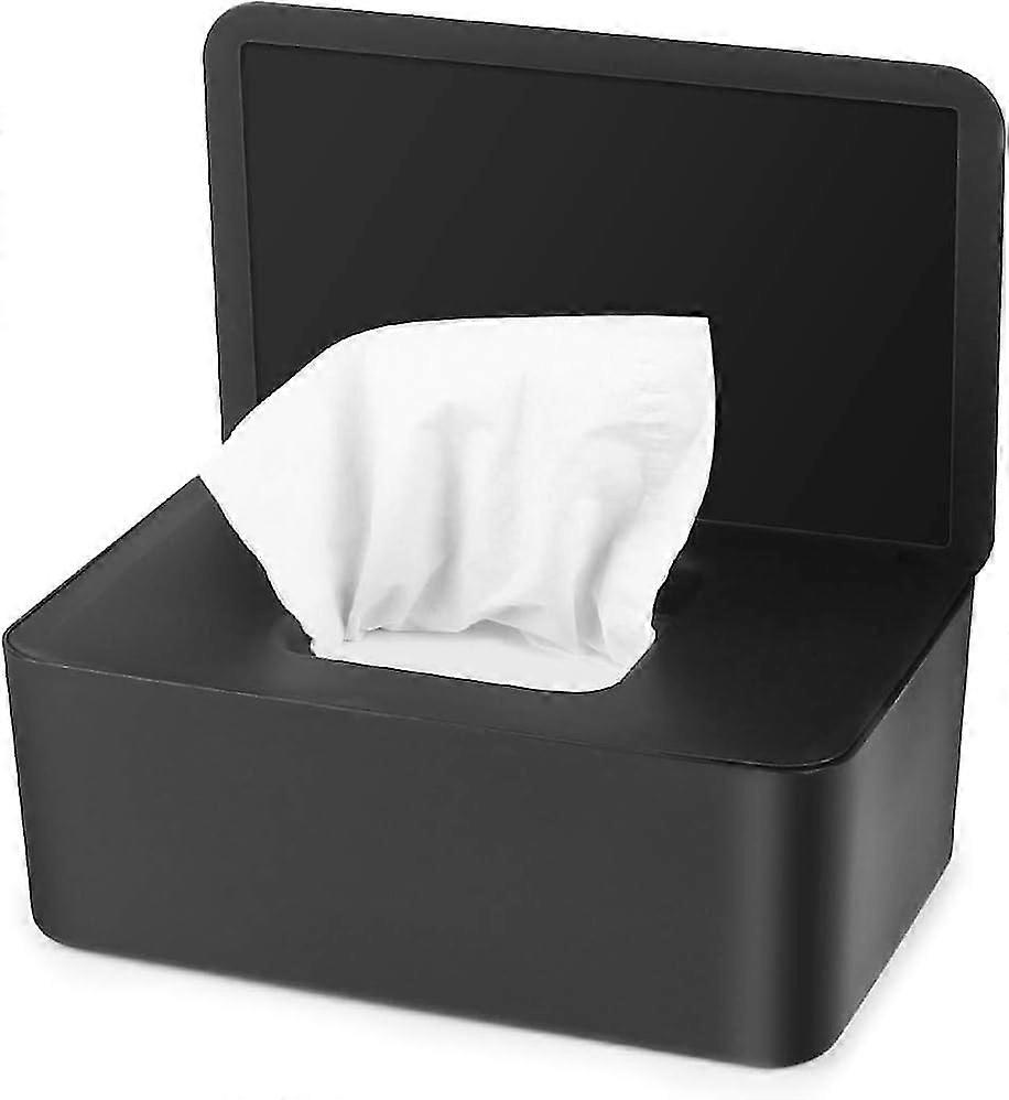 صندوق مناديل مبللة ، صندوق مسح أسود ، موزع مناديل مبللة ، صندوق تخزين مناديل مبللة مقاوم للماء مقاوم للغبار مع غطاء للمكتب المنزلي