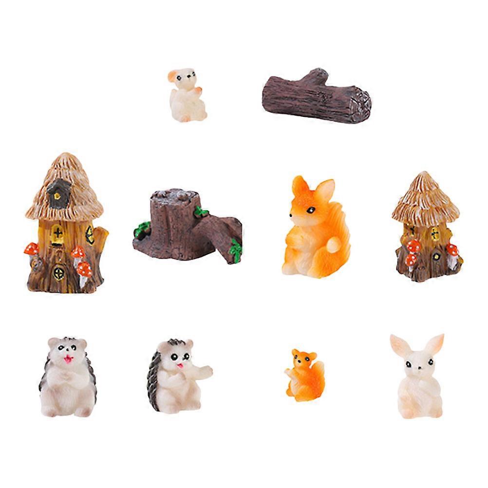 Resin Garden Figurines Mini Hedgehog Squirrel Rabbit Decoration Set 40Pcs