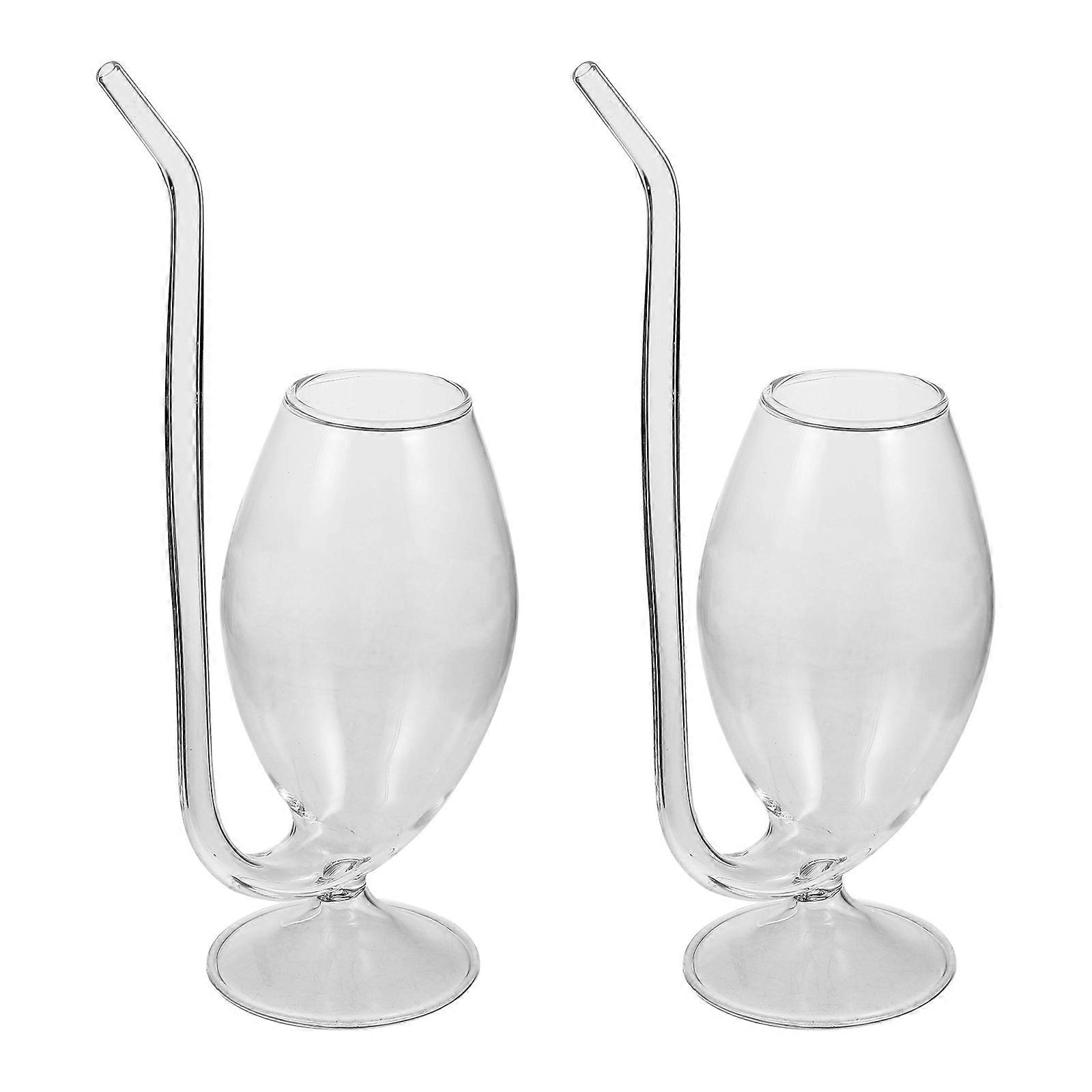 2Pcs Transparent Glass Wine Cup with Straw Creative Drinking Cup for Drinks