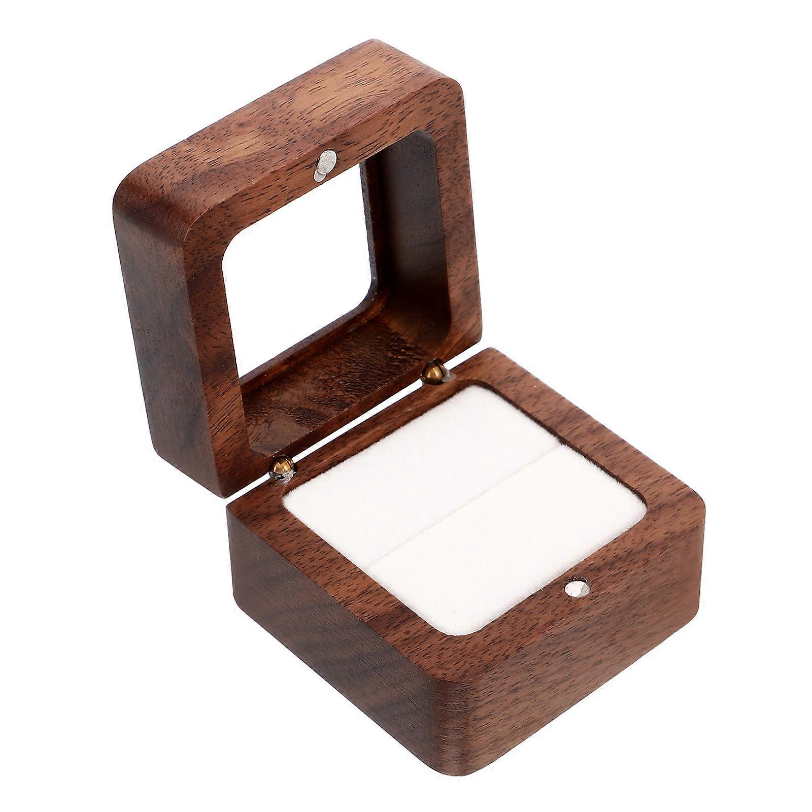 Wood Ring Box Solid Wood Ring Case for Engagement 4Pcs Small Storage