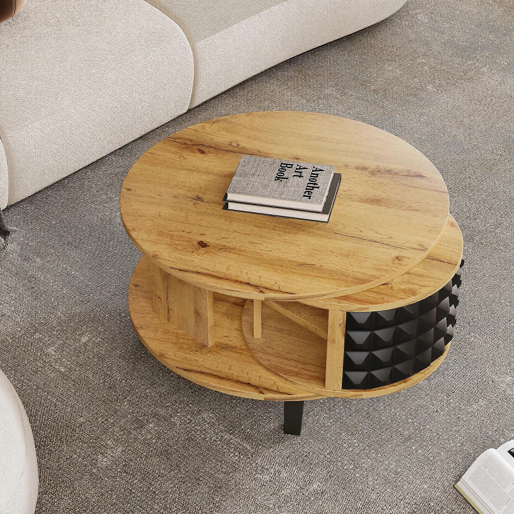 Modern Rotating Storage Coffee Table Hidden Compartment Living Room Accent