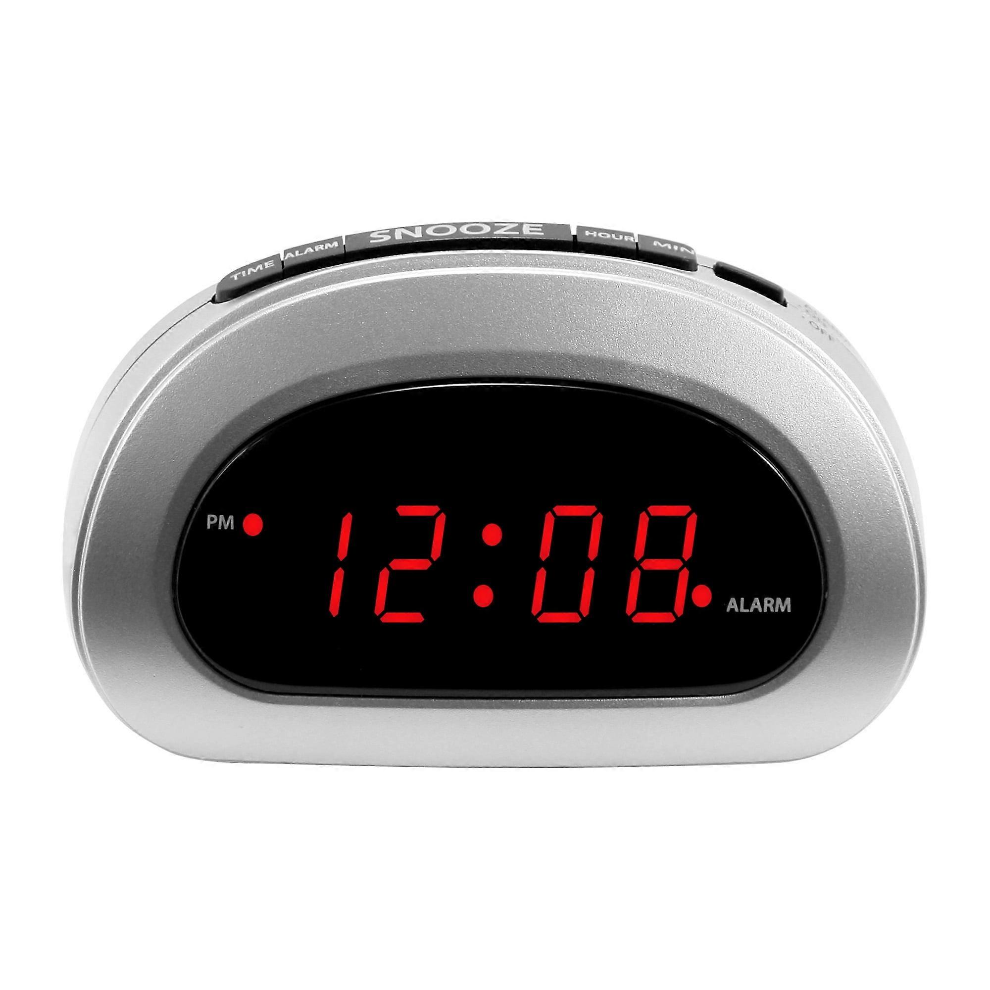 Mainstays Digital Alarm Clock, Silver, Red LED Display, Top Button Controls, Snooze & Battery Backup, SPC089D