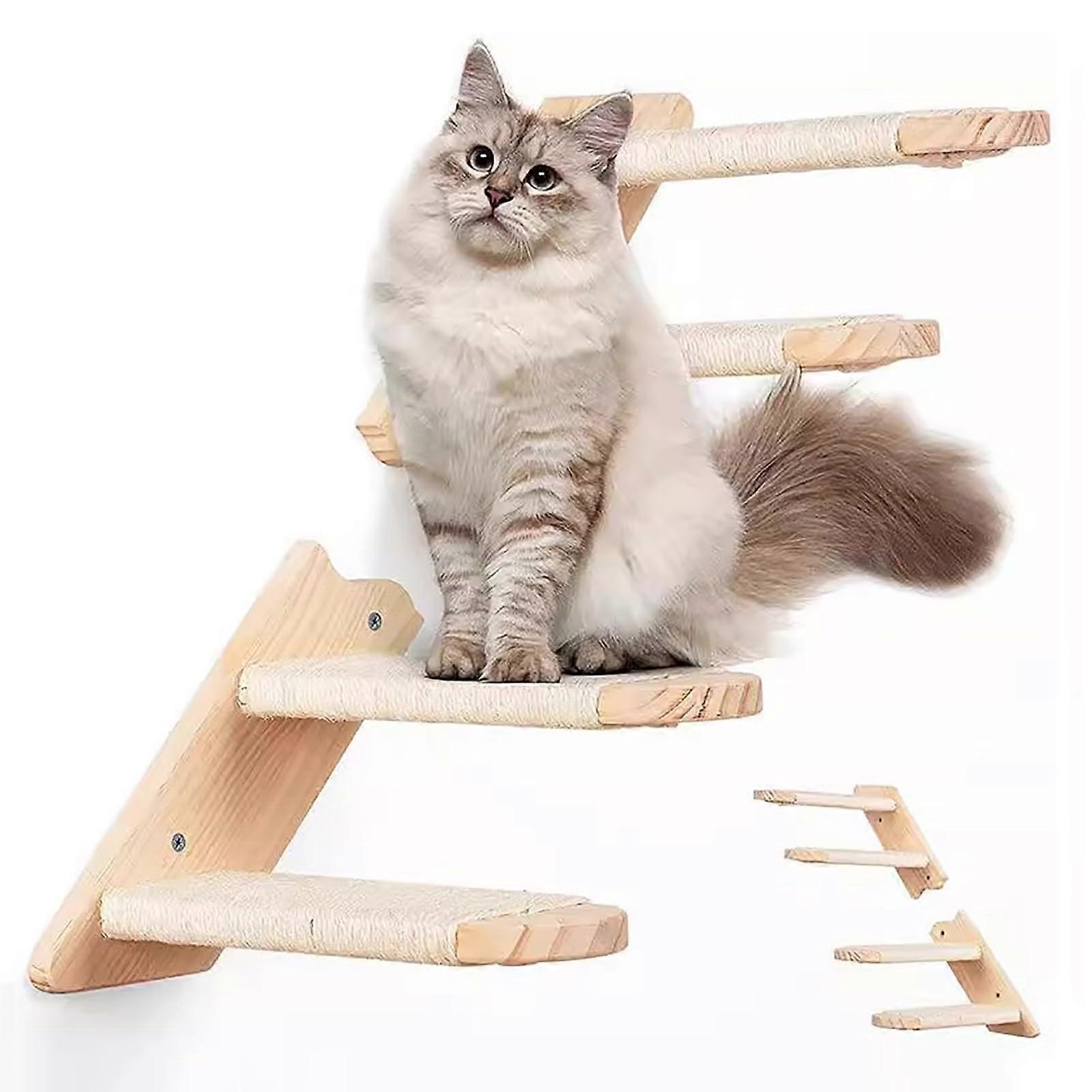 Cat Wall Steps Shelves with Sisal Rope Ladder, Reversible Wall-Mounted Cat Climbing Shelf, Cat Stairway Furniture, Easy Installation