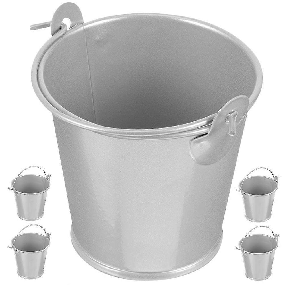 Mini Metal Buckets for Home Users Storage Silver 5Pcs