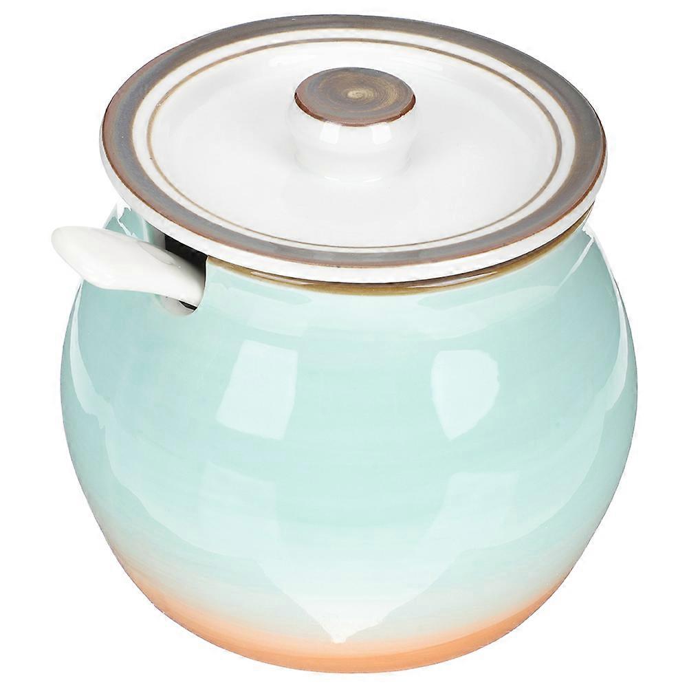 Ceramic Sugar Jar 2Pcs Retro Design Storage Container For Kitchen Organization 12.5X12.5CM With Spoon