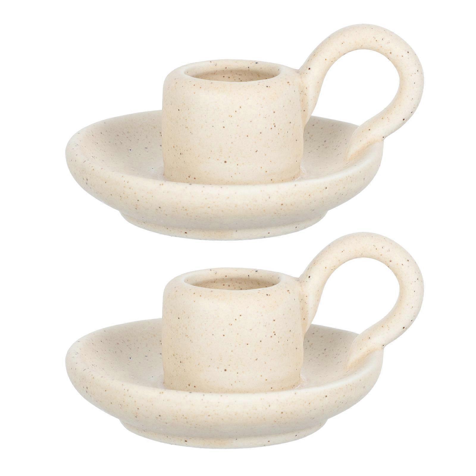 Decorative Ceramic Candleholder for Wedding Use 4Pcs Beige Candle Stand