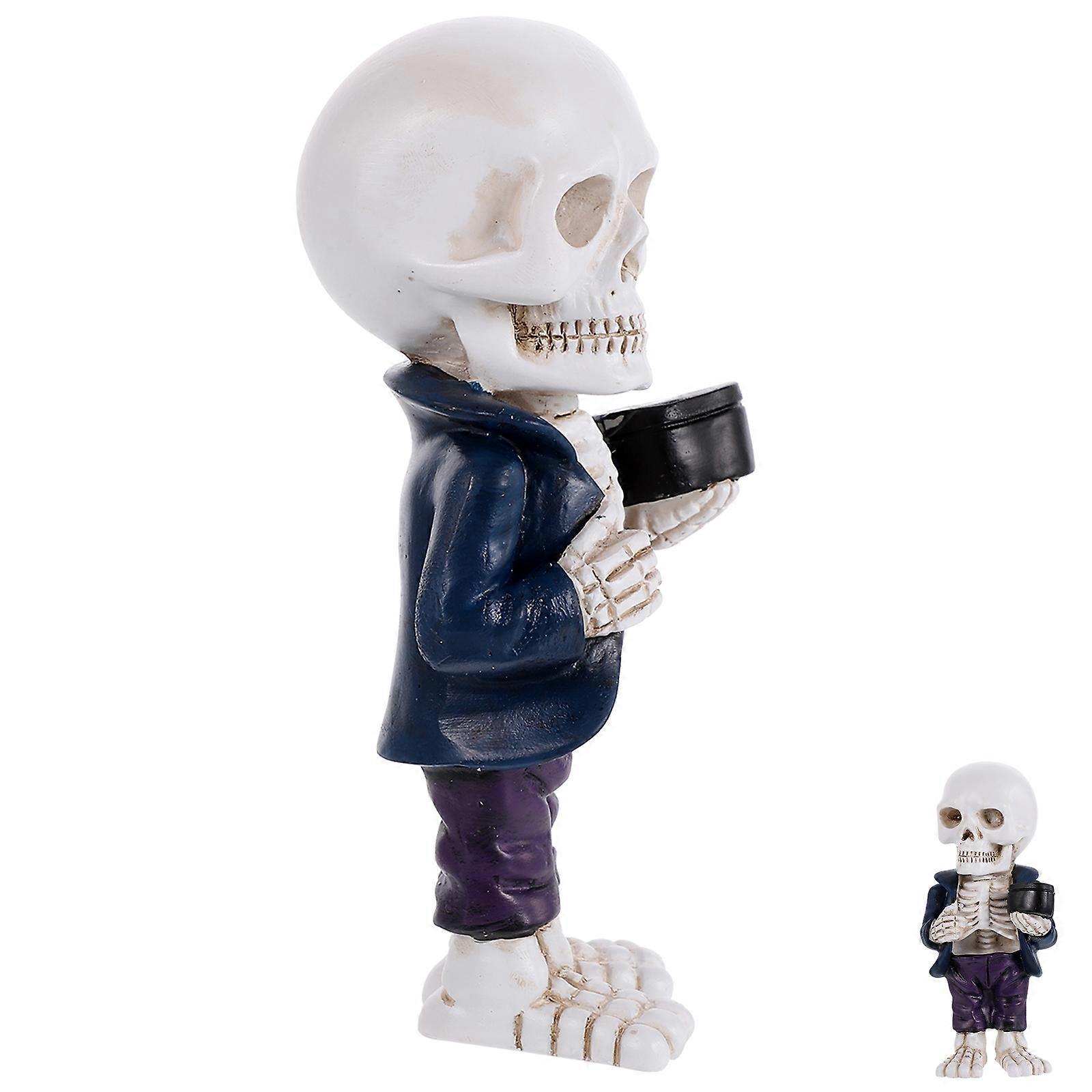 Resin Skull Ornament Skeleton Statue Decoration 2Pcs for Halloween Display