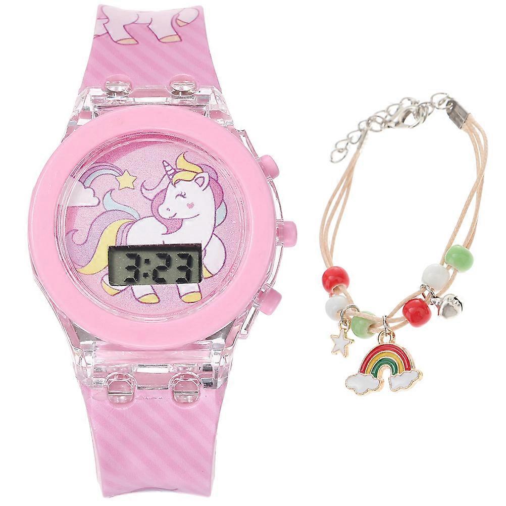 5Set Electric Silicone Watch For Children Daily Wear Adjustable Strap With Unicorn Pattern Water Resistant Design