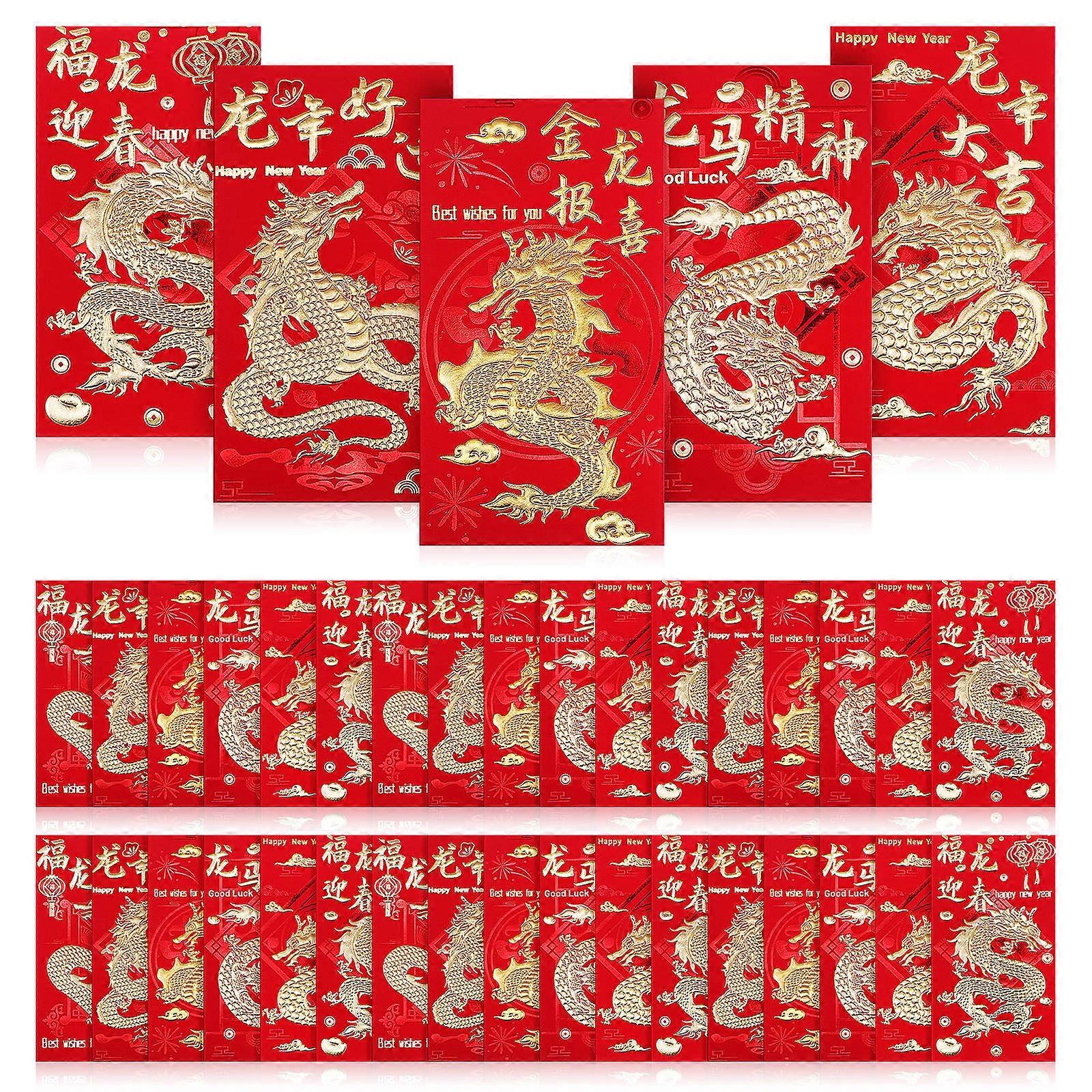 60Pcs Holiday Red Packets Rectangular Shape Gift Giving Year of Dragon Lunar New Year 17X9CM