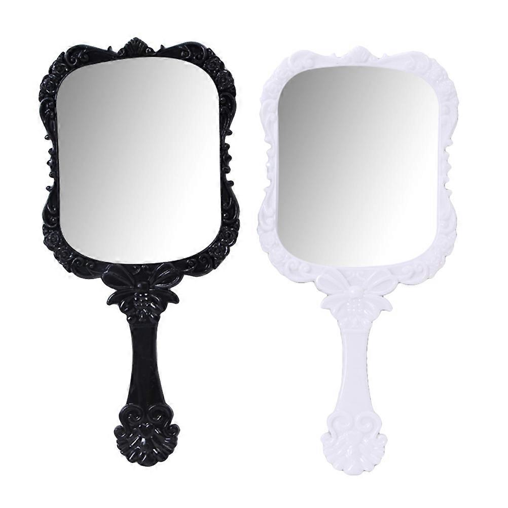 Square Handle for Makeup Use 2Pcs Durable Patterned Mirror