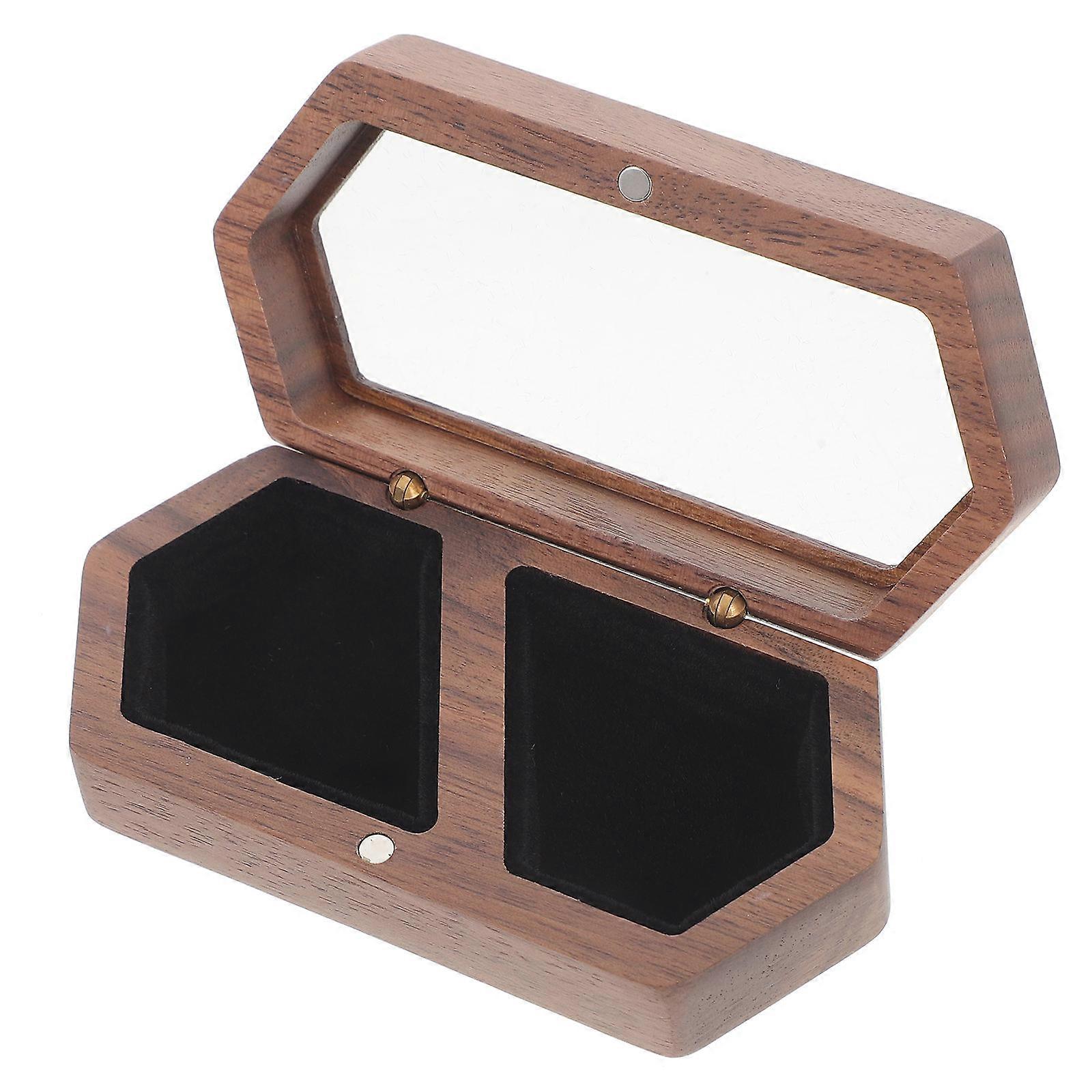 Wedding Ring Box Wooden for Storage 3Pcs Rustic Brown Ring Holder