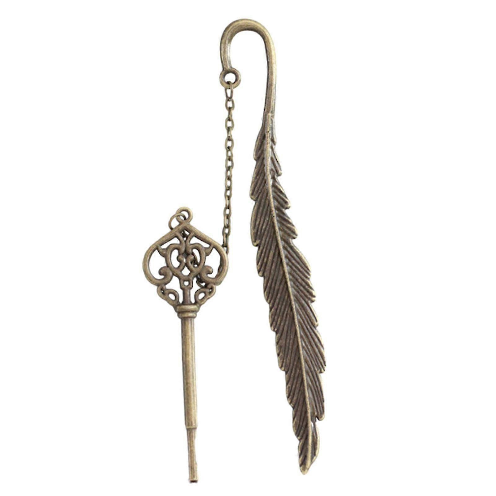 Metal Feather Bookmarks with Textured Tassel Vintage Style Fun Reading Experience Alloy Feather Cutout Bookmark la