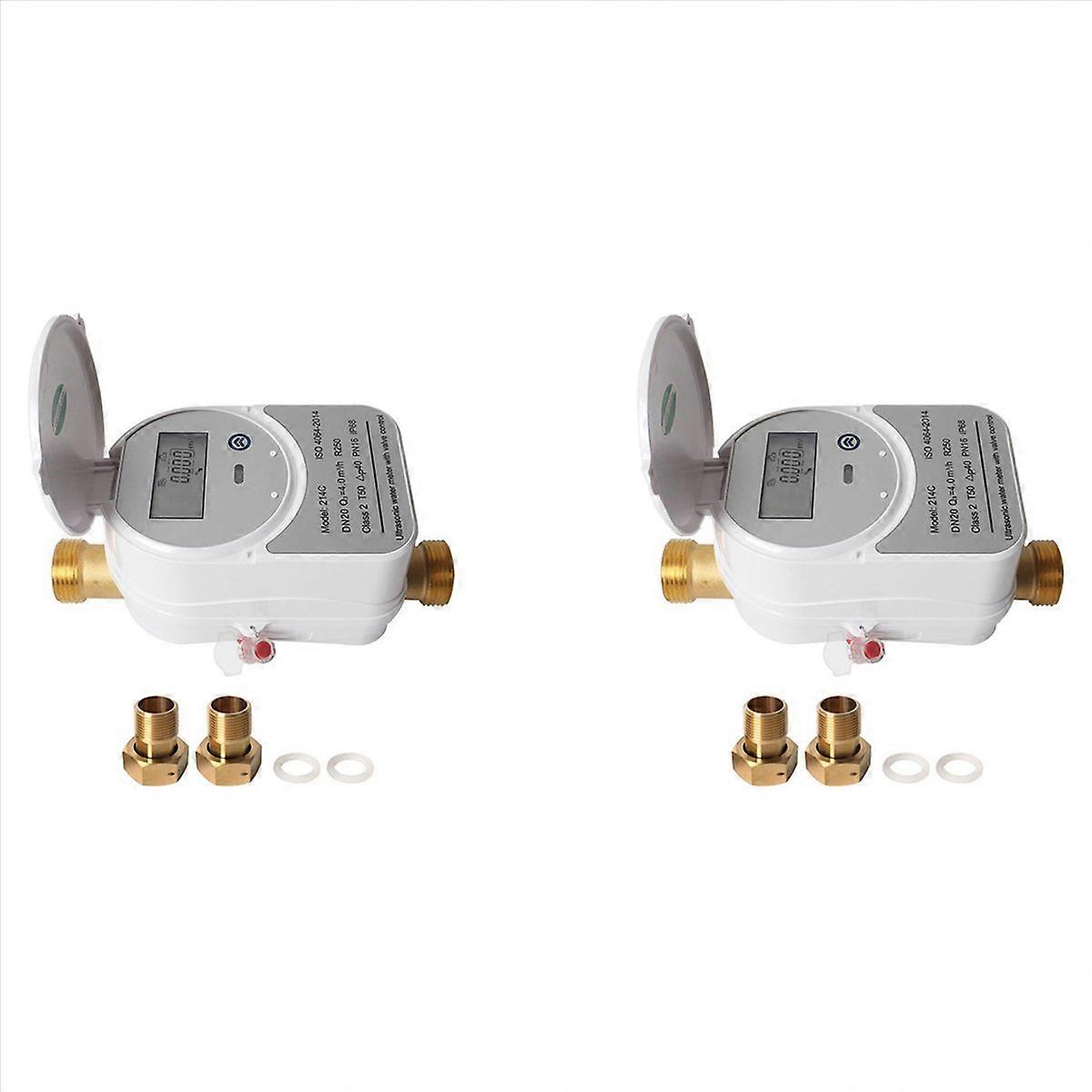 2X Tuya Zigbee Ultrasonic Water Meter DN20 with Valve LCD Display Water Quantity Flow Consumption Me