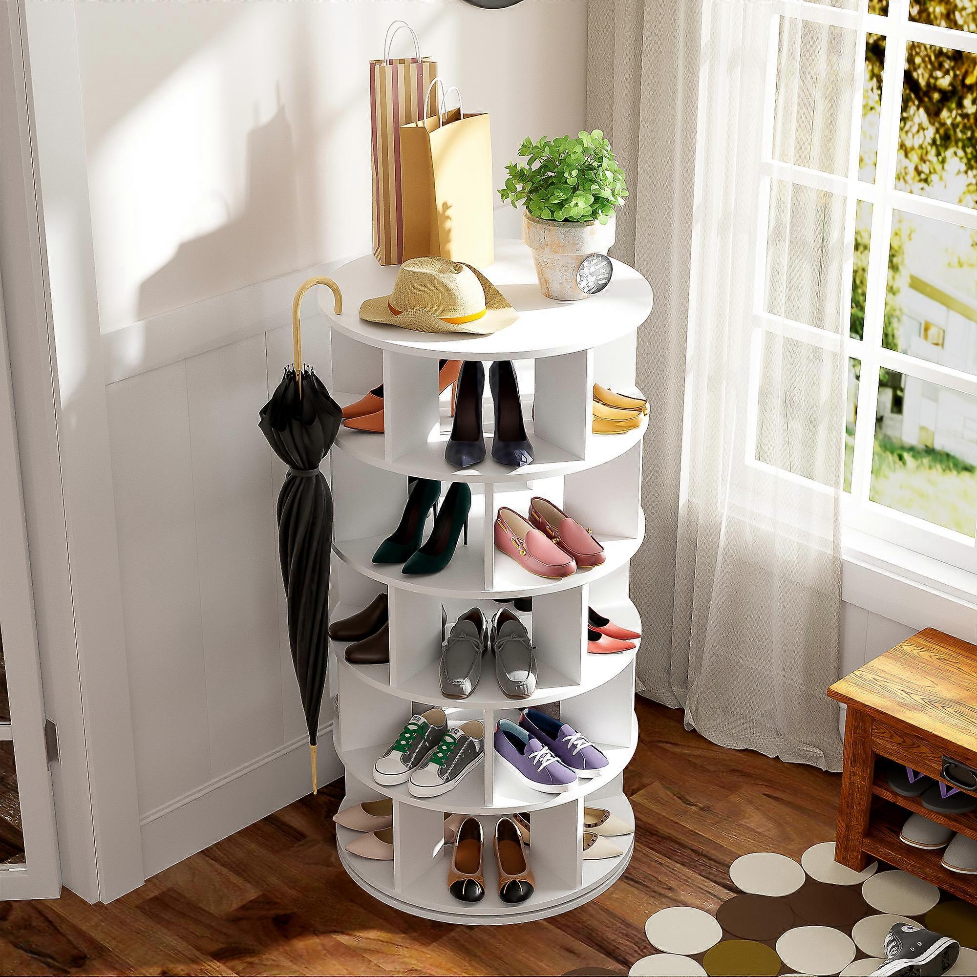 White Rotating Corner Shoe Rack 5 Tiers 115cm Height