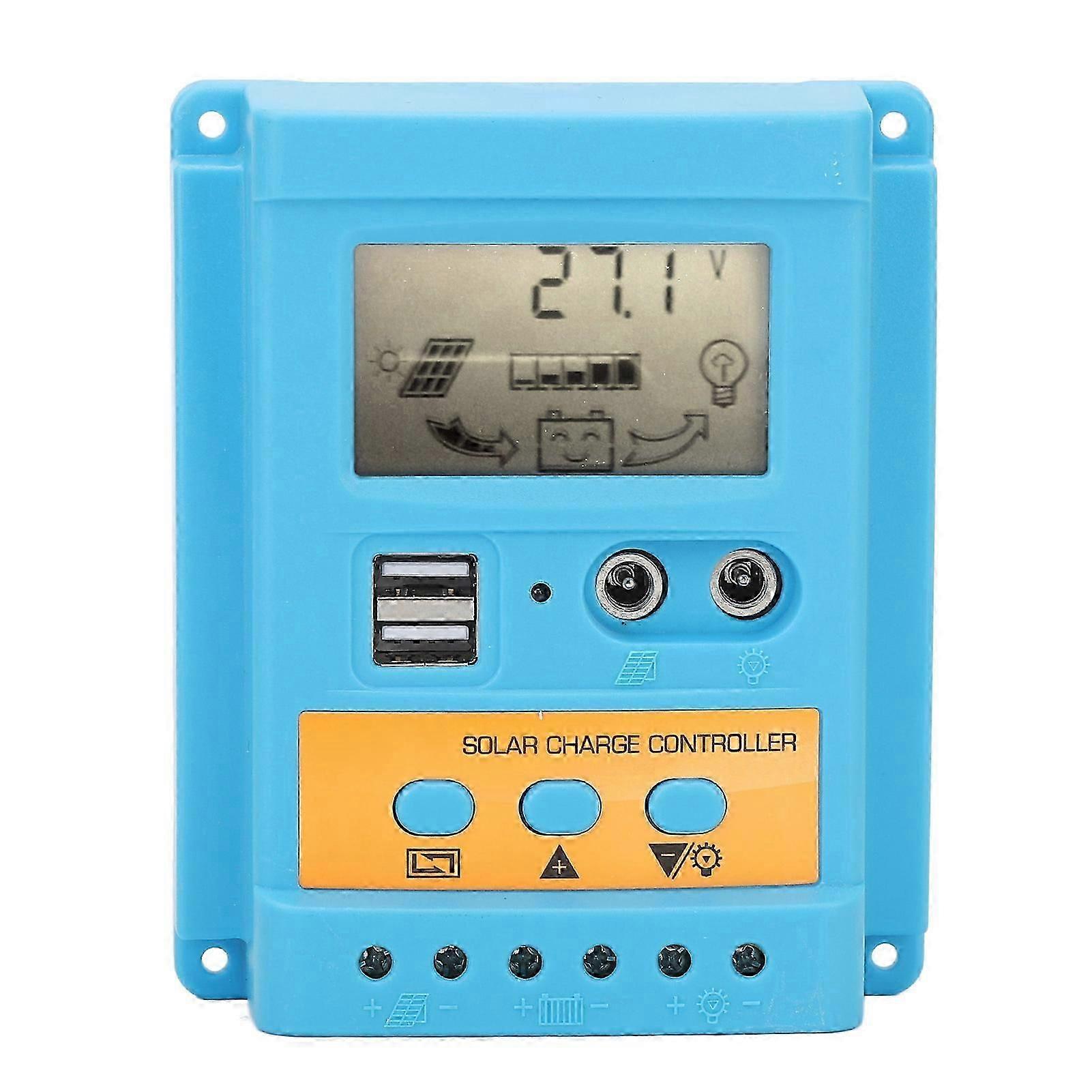Solar Charge Controller 12V 24V Auto Identification 2 USB Port LCD Display High Efficiency for Sealed Battery 50A