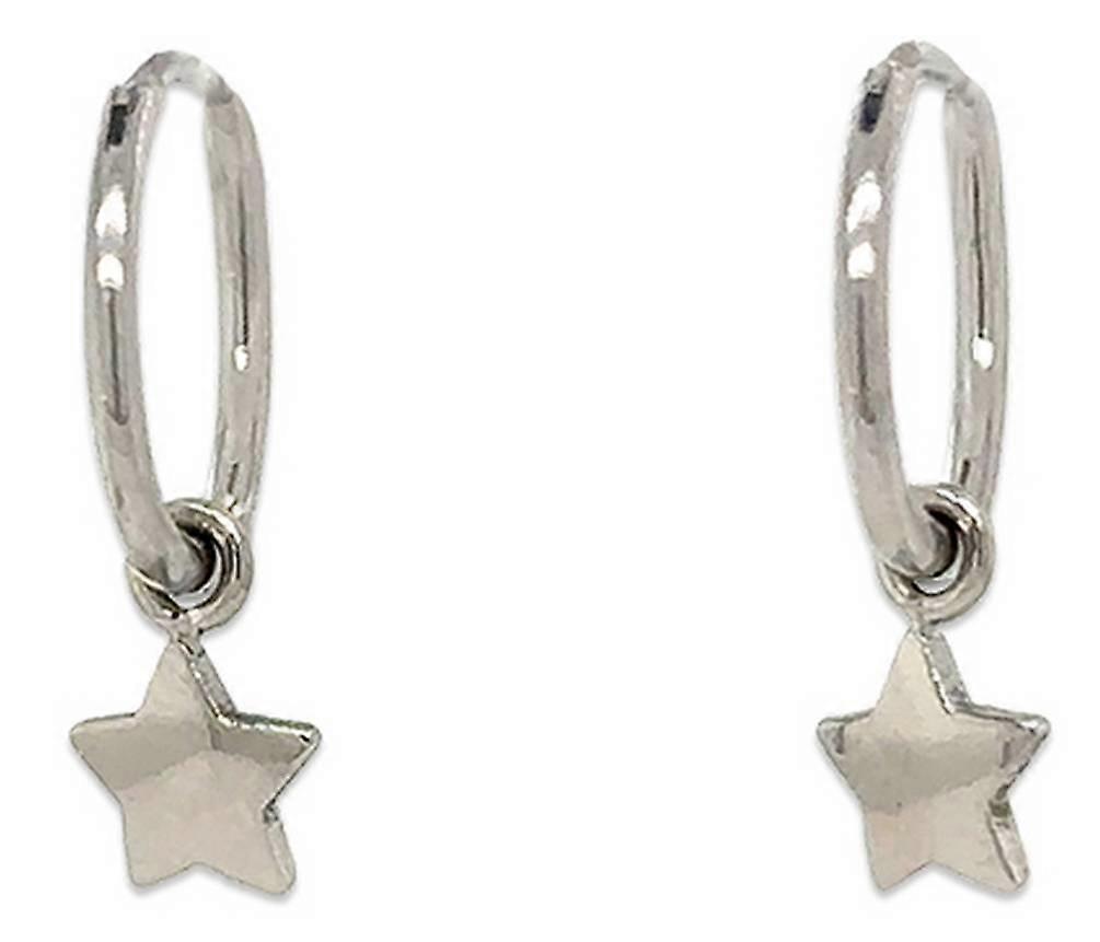 Ti2 Titanium Star Charm Hoop Earrings - Natural Polished Silver