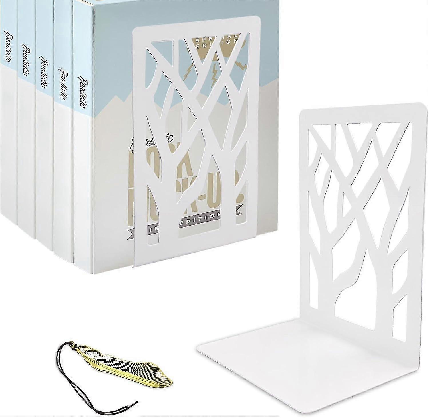 1 Pair White Book Ends for Shelves, Non Skid No Rusting Book End, Unique Designs Book Stopper