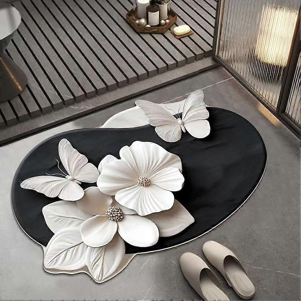 3D Realistic Pattern NonSlip Absorbent Bath Mat 40cm X 60cm Floral Butterfly Shaped Diatom Mud Floor Mat QuickDrying 1 Pc