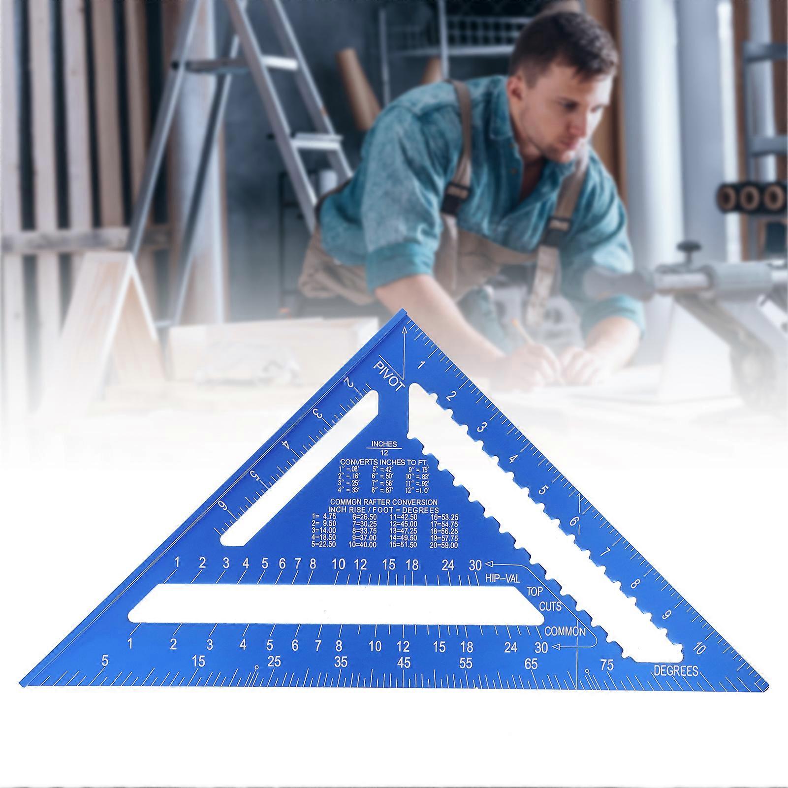 12in Blue Aluminum Alloy Triangular Angle Ruler Square Tool