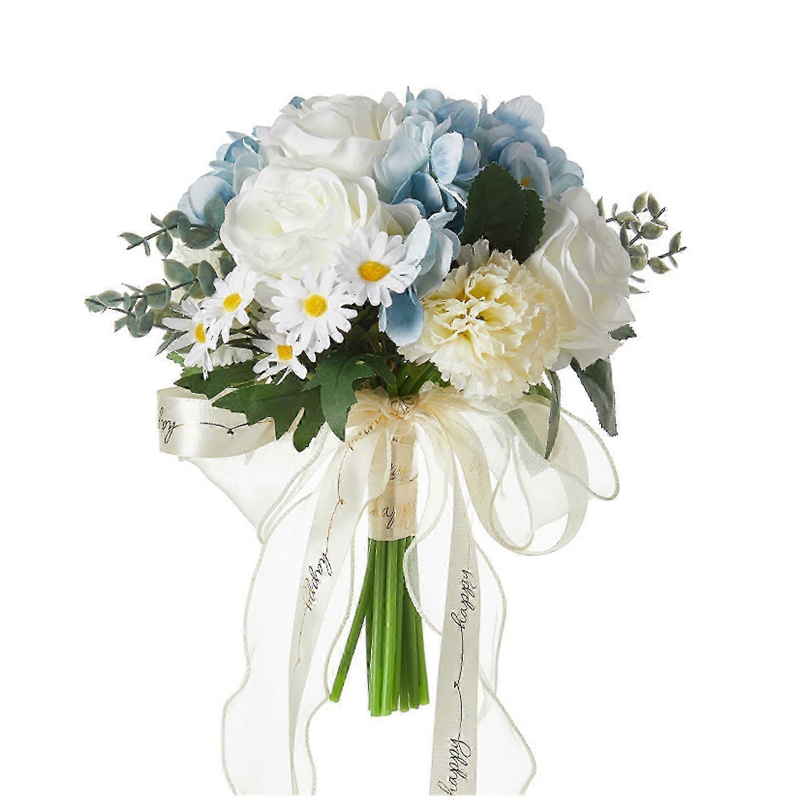 Buchet de nuntă Trandafiri artificiali Albastru Alb Seria Mireasă Aranjament Floral