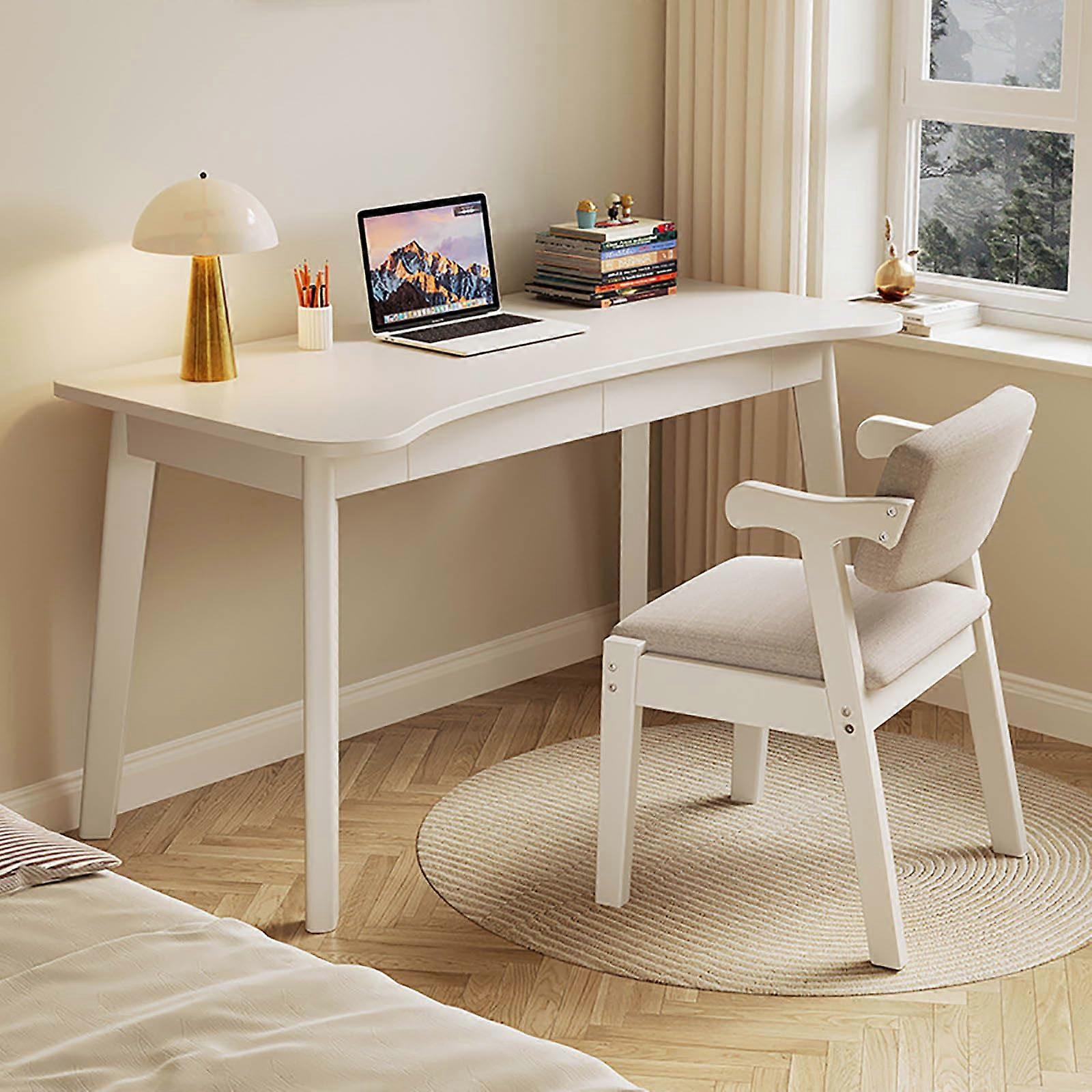 Modern Solid Wood Computer Desk With Drawer 100x60x75cm White Home Office Writing Desk