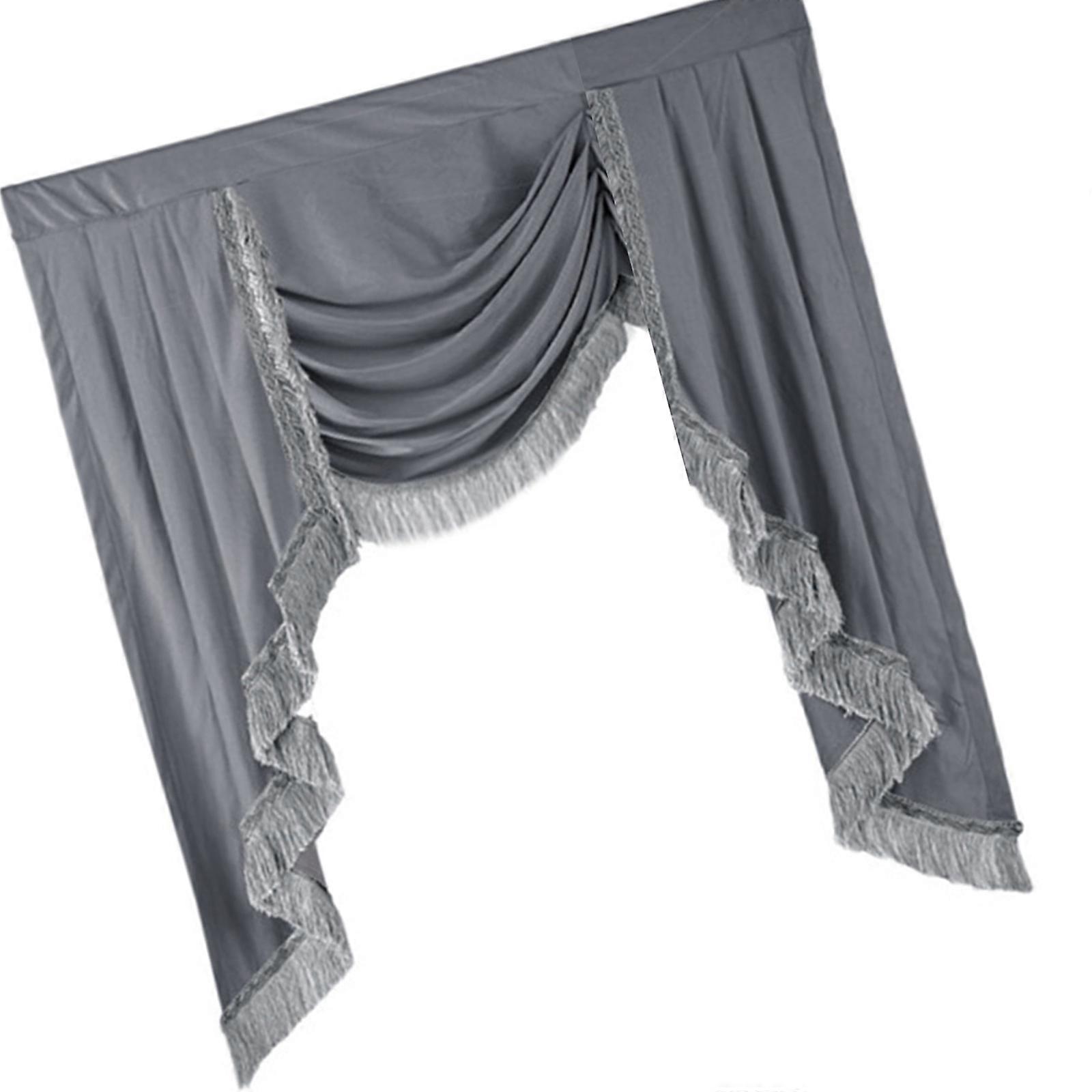 European Type Fringed Curtain Valance Water Rippled Texture Tripled Layer Drapes Light Blocking Easy Installation  grey