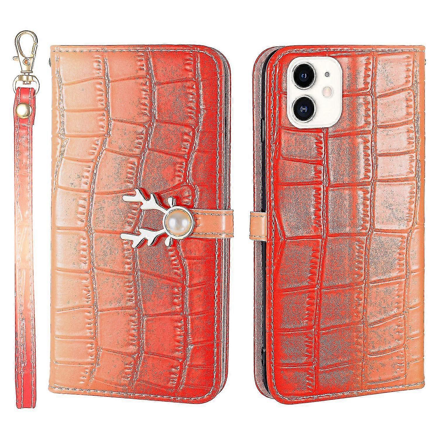 Elk Pattern Phone Case, for iPhone 12 Mini, PU Leather with Card Holder, Lanyard, Wallet Function, Corner Protection