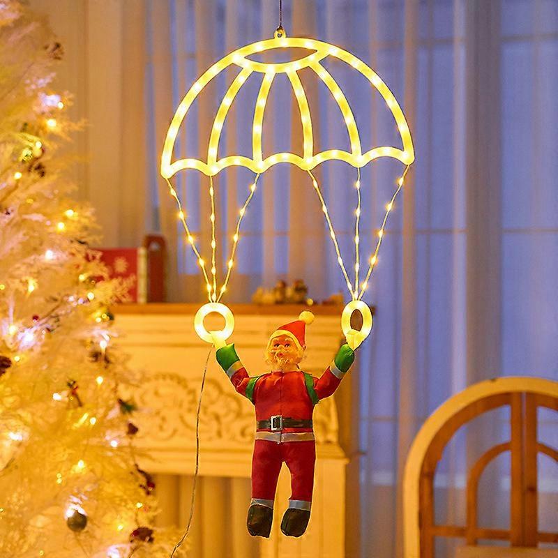 USB Christmas Decorations Santa Claus Parachute Lights 8 Modes LED Hanging Xmas Tree Decor String Light for Porch Window Indoor