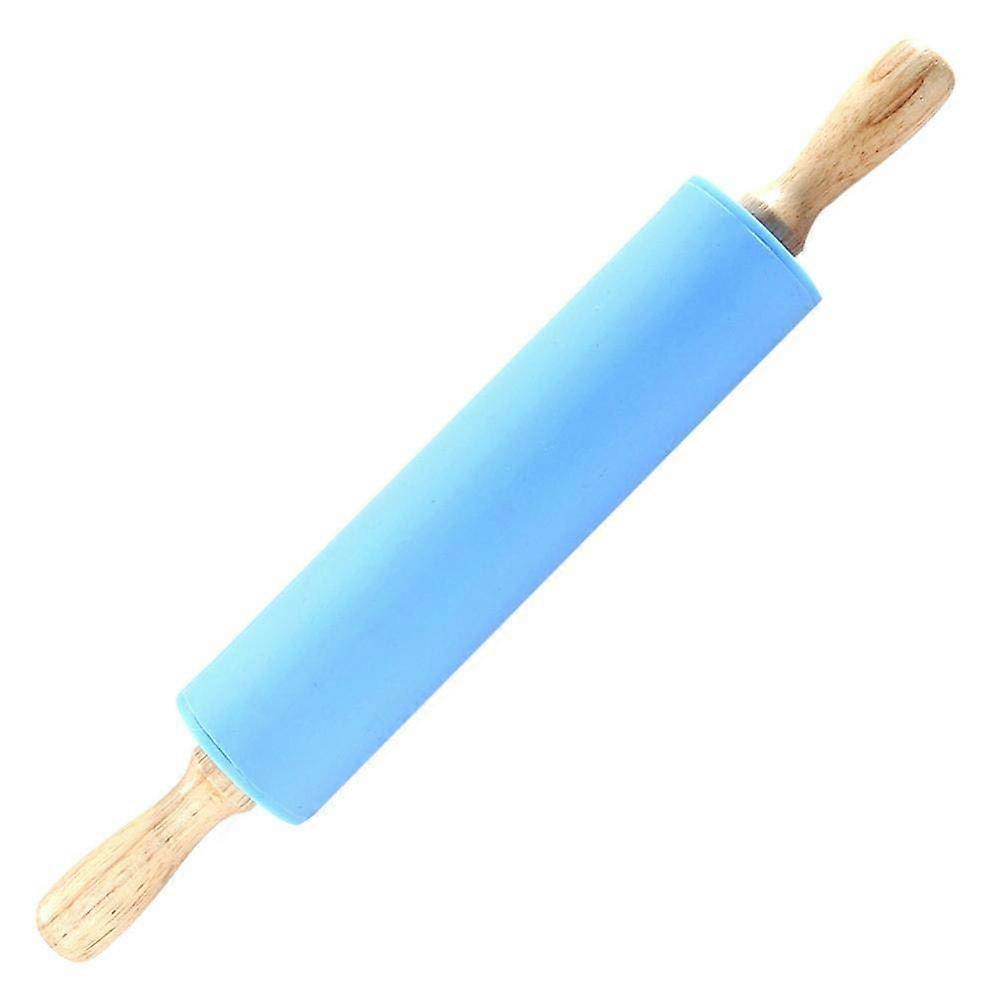Kitchen Silicone Rolling Pin Large Size NonStick Rotating Dough Baking Tool Blue