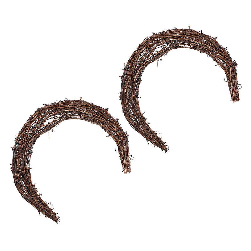Moon Wreath Rattan Ring for Decor 2Pcs Handmade Vine DIY Frame