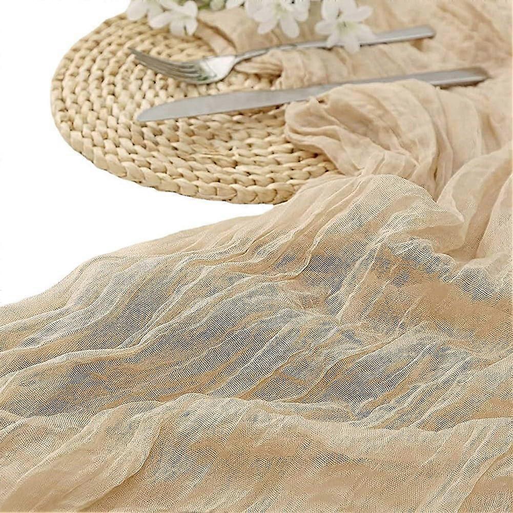 Cheesecloth Table Runner with Rustic Gauze Texture, 35x120in Polyester for Wedding and Easter Decor (Light Brown)