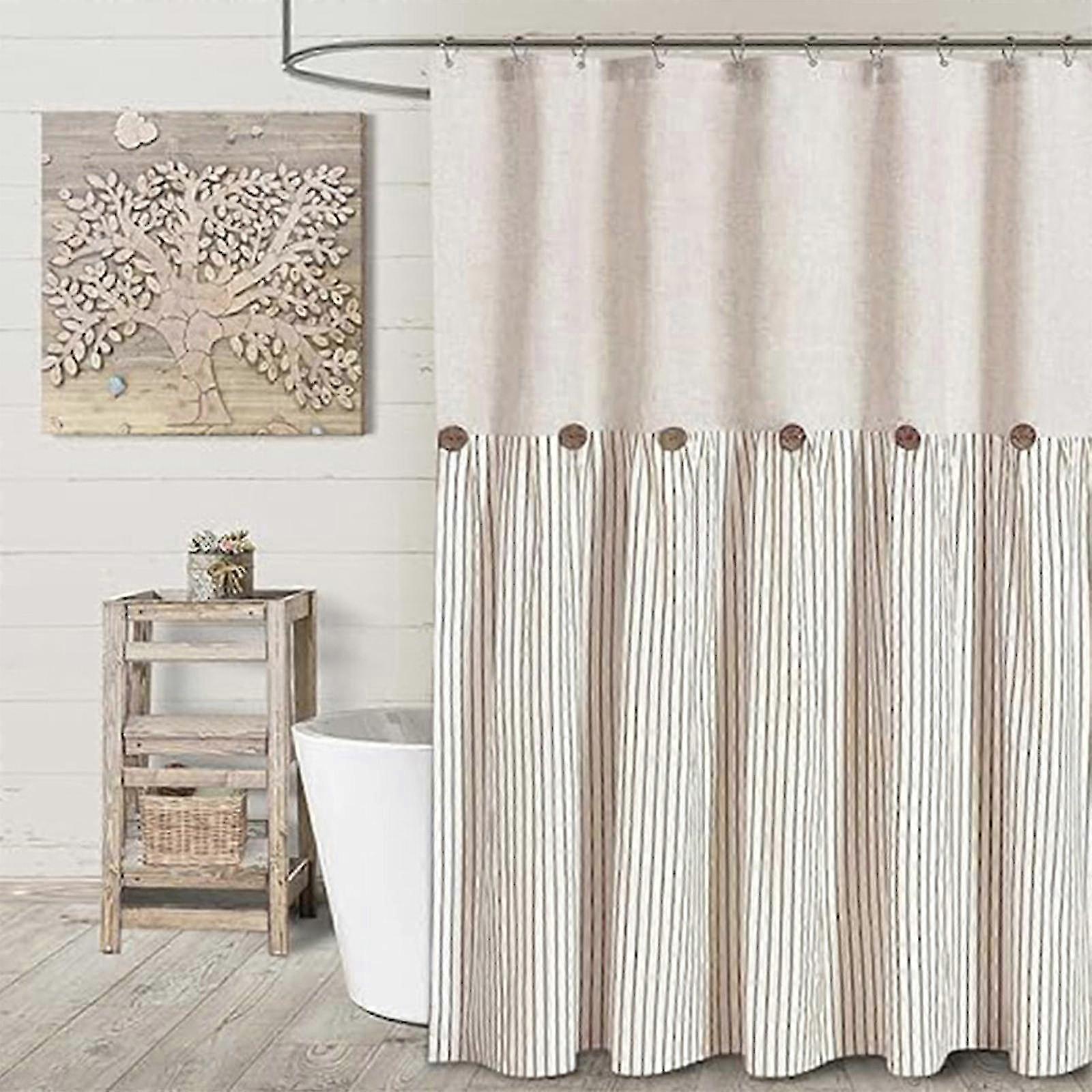 Button Patchwork Skirted Bathroom Shower Curtain Cotton Waterproof Button Linen Bathroom Curtains pp569