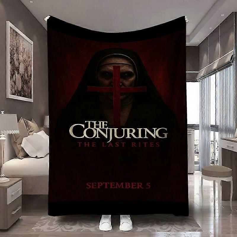 The Conjuring: The Last Rites Horror Movie-Themed Ultra-Soft Flannel Blanket - Plush All-Season Throw with Nun & Cross D-asdfg137