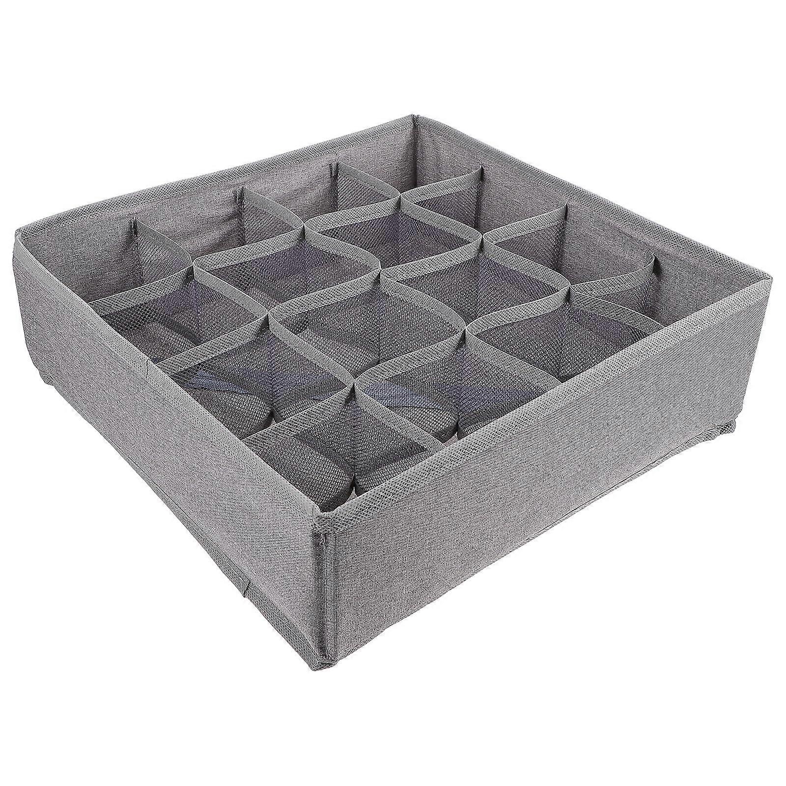Foldable Underwear Drawer Organizer with Washable Mesh Compartments for Closet Sock and Bra Storage, Light Gray