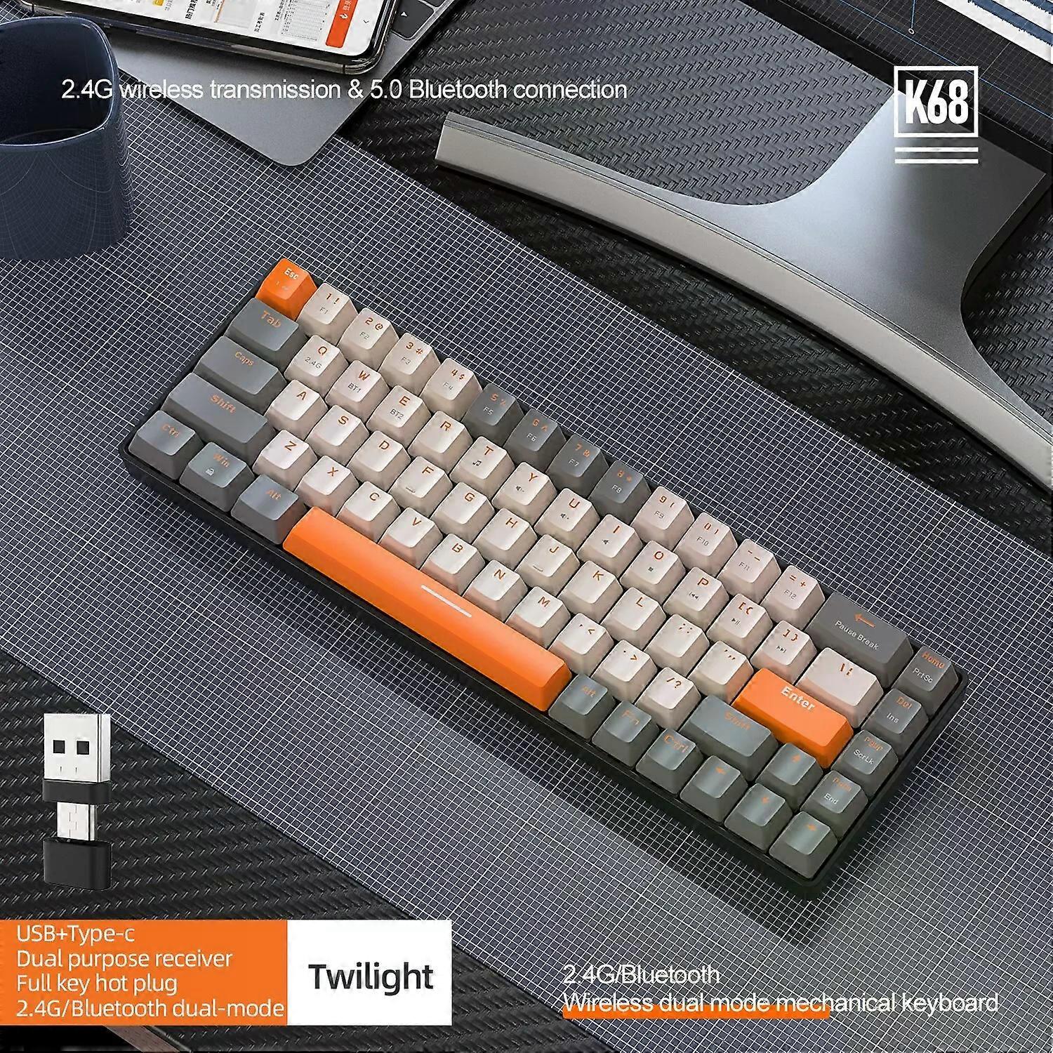 60% Wireless Mechanical Keyboard Bluetooth Dual Mode Hot-Swappable Mini 68-Key Red Switch for PC PS4 Xbox iPhone iPad