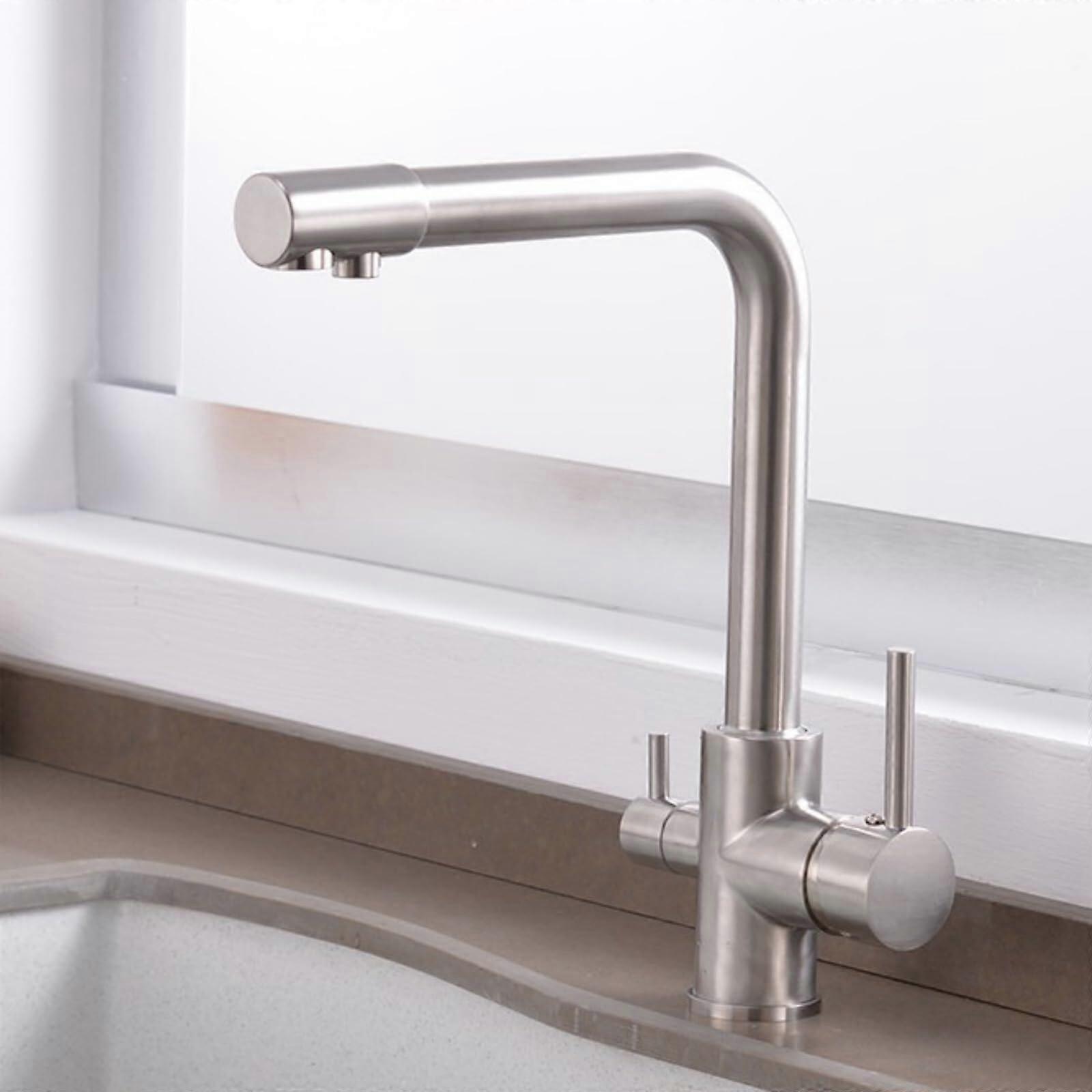 3Way Kitchen Faucet with Drinking Water Filter Tap, 360° Swivel, Brushed Finish