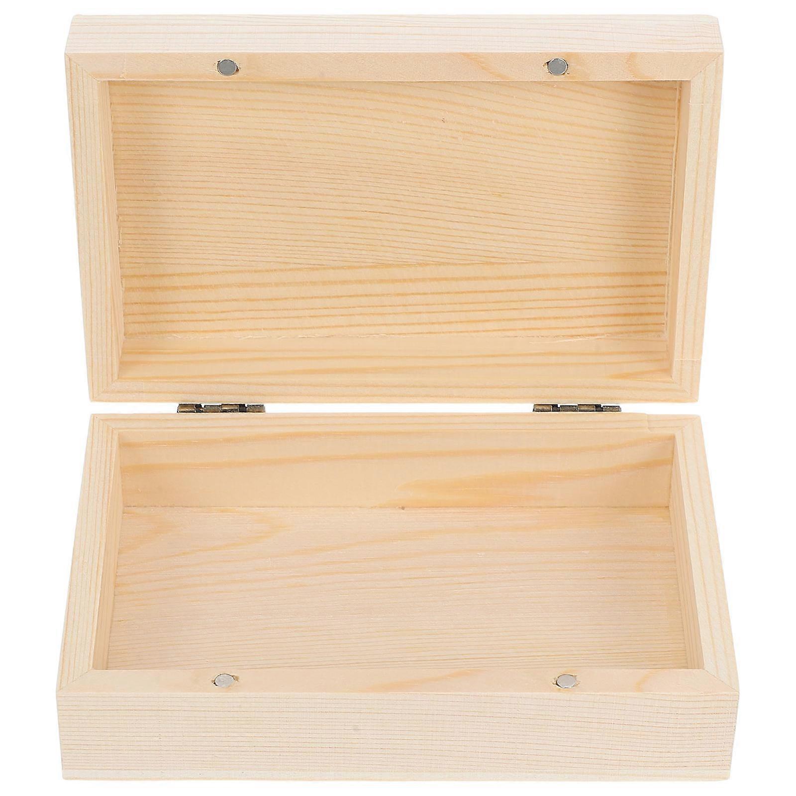 Unpainted Wood Storage Box with Hinged Lid for Storage