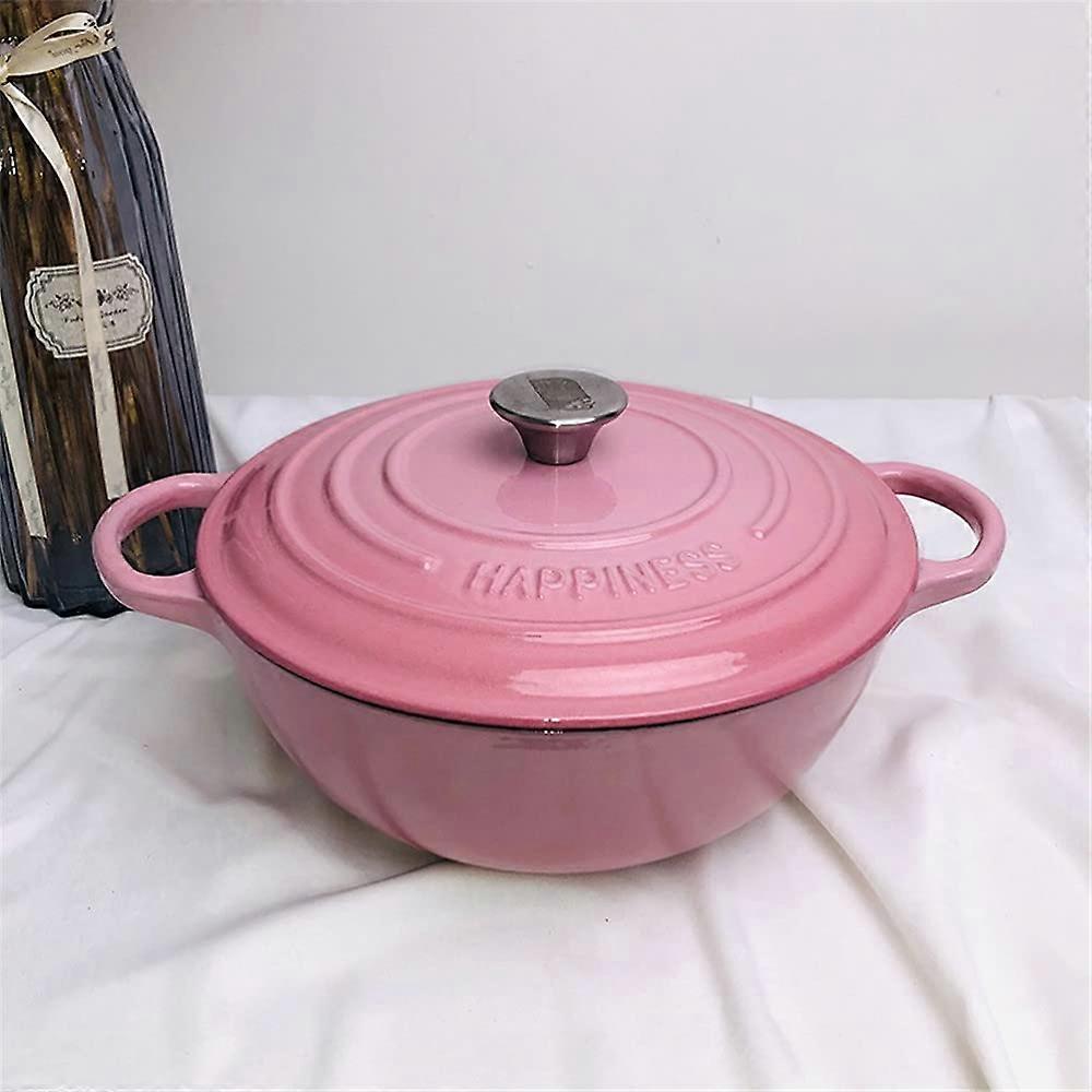 Cast Iron Casserole Dish with Lid – Enameled Shallow Oven Pot for Cooking & Baking – Pink 26cm