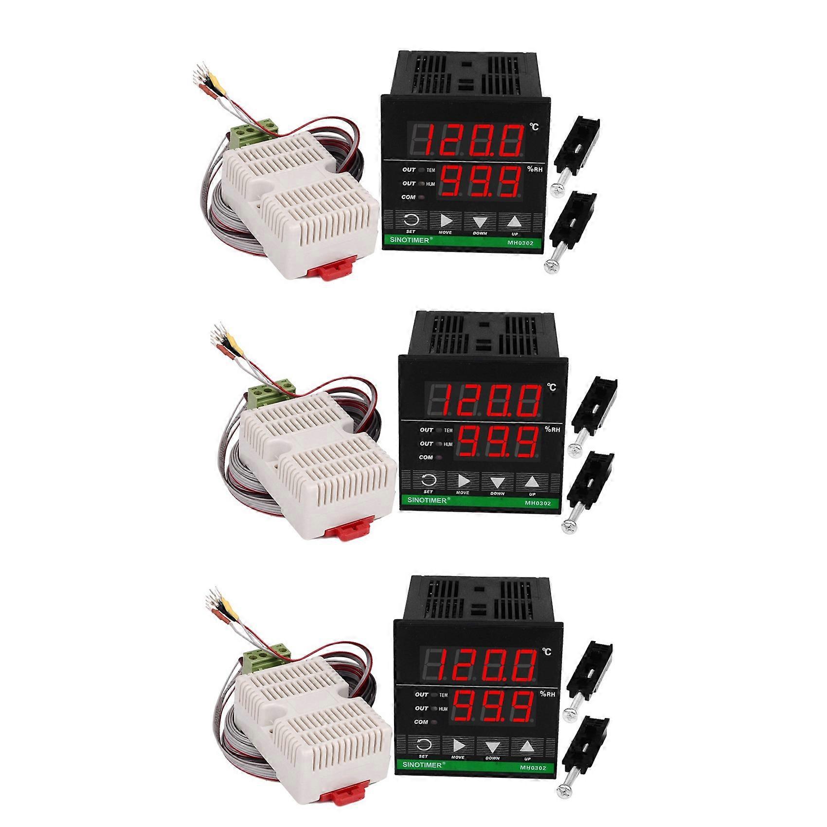 3X SINOTIMER Temperature Humidity Controller, MH0302 Panel Mounted Digital Temperature and Humidity Controller Sensor