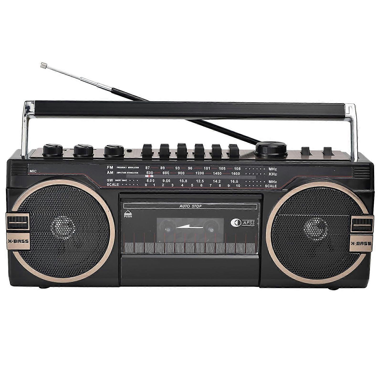 Classic Retro CD Player - Portable Bluetooth Cassette Recorder with AM/FM Radio, Adjustable Volume Knobs for Travel and Family Use