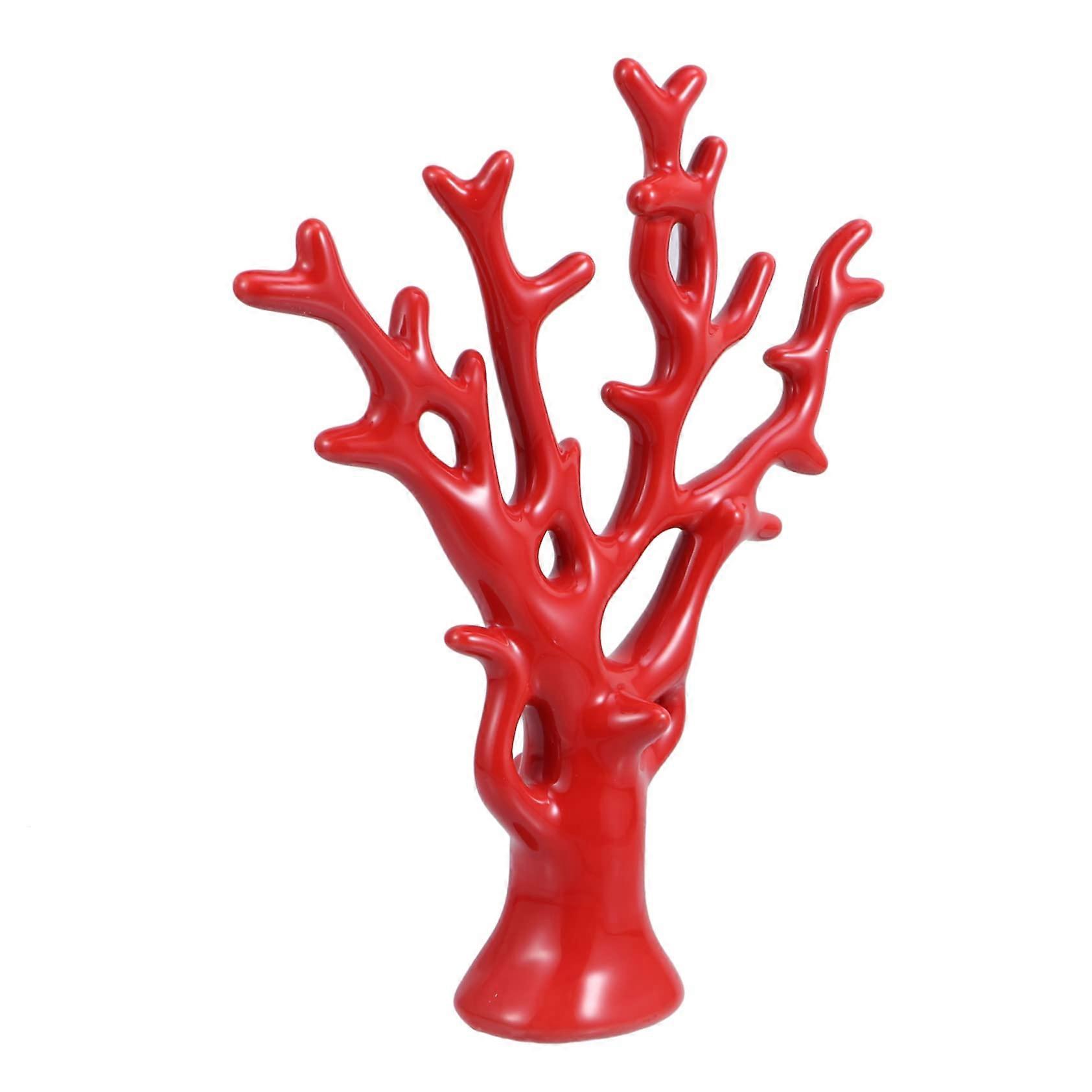 Lucky Ceramic Tree Statue with Vivid Color Finish Decorative Porcelain Figurine Red 29.2x25cm