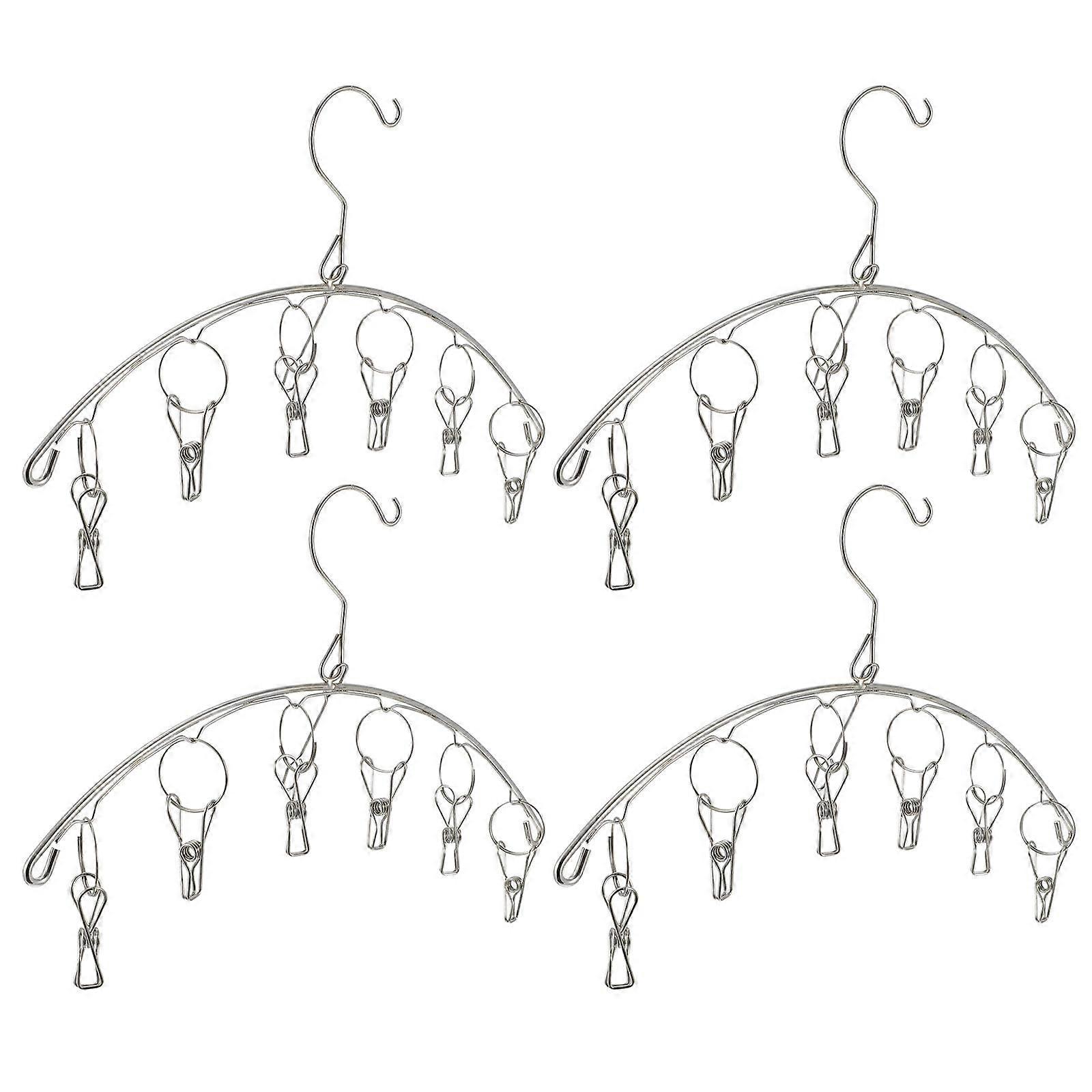 Stainless Steel Clothes Drying Rack Set with Windproof Clips, Rotatable Laundry Hanger for Socks