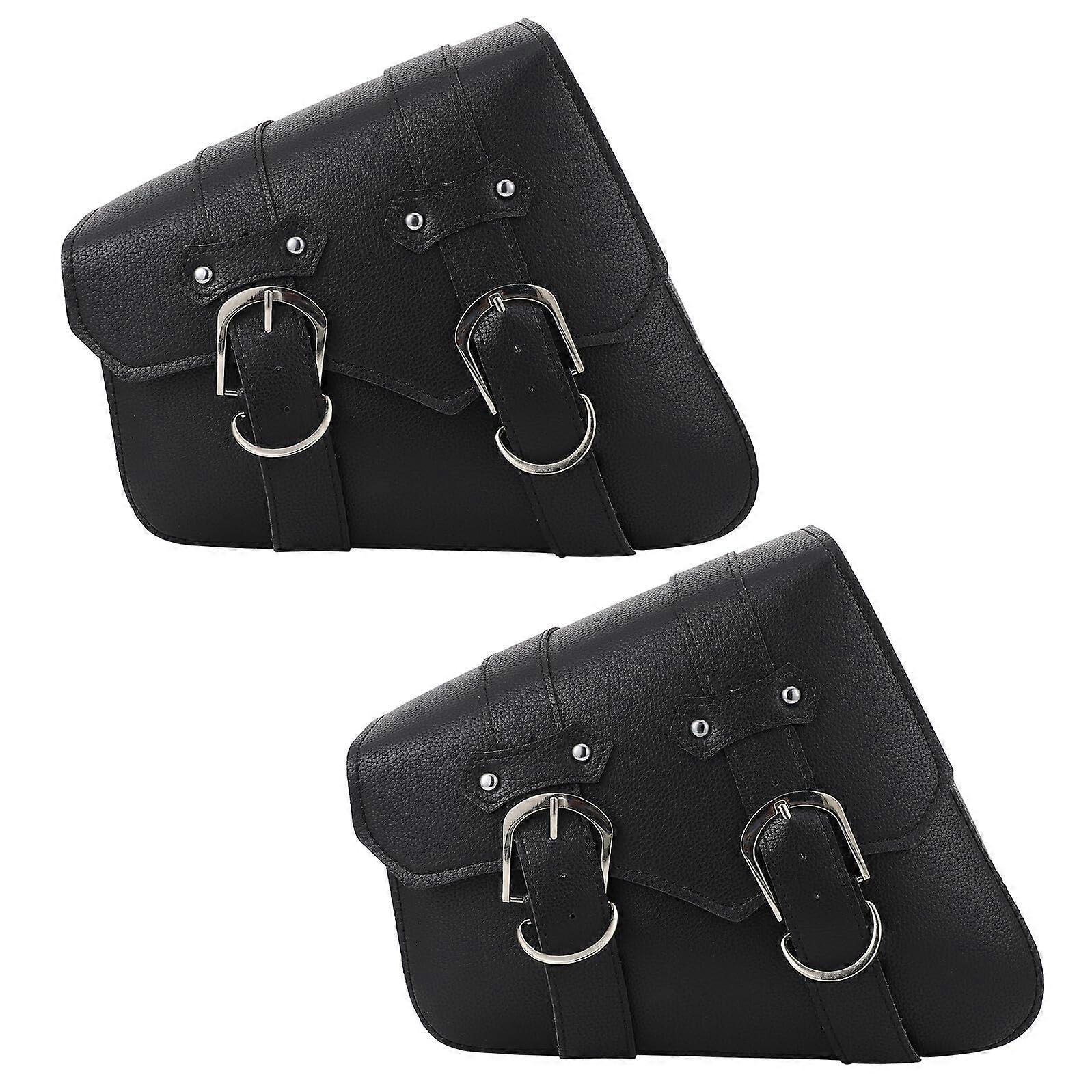Motorcycle Handlebar Bag and Saddlebag, Durable Synthetic Leather, Universal Fit for Cruiser, Black